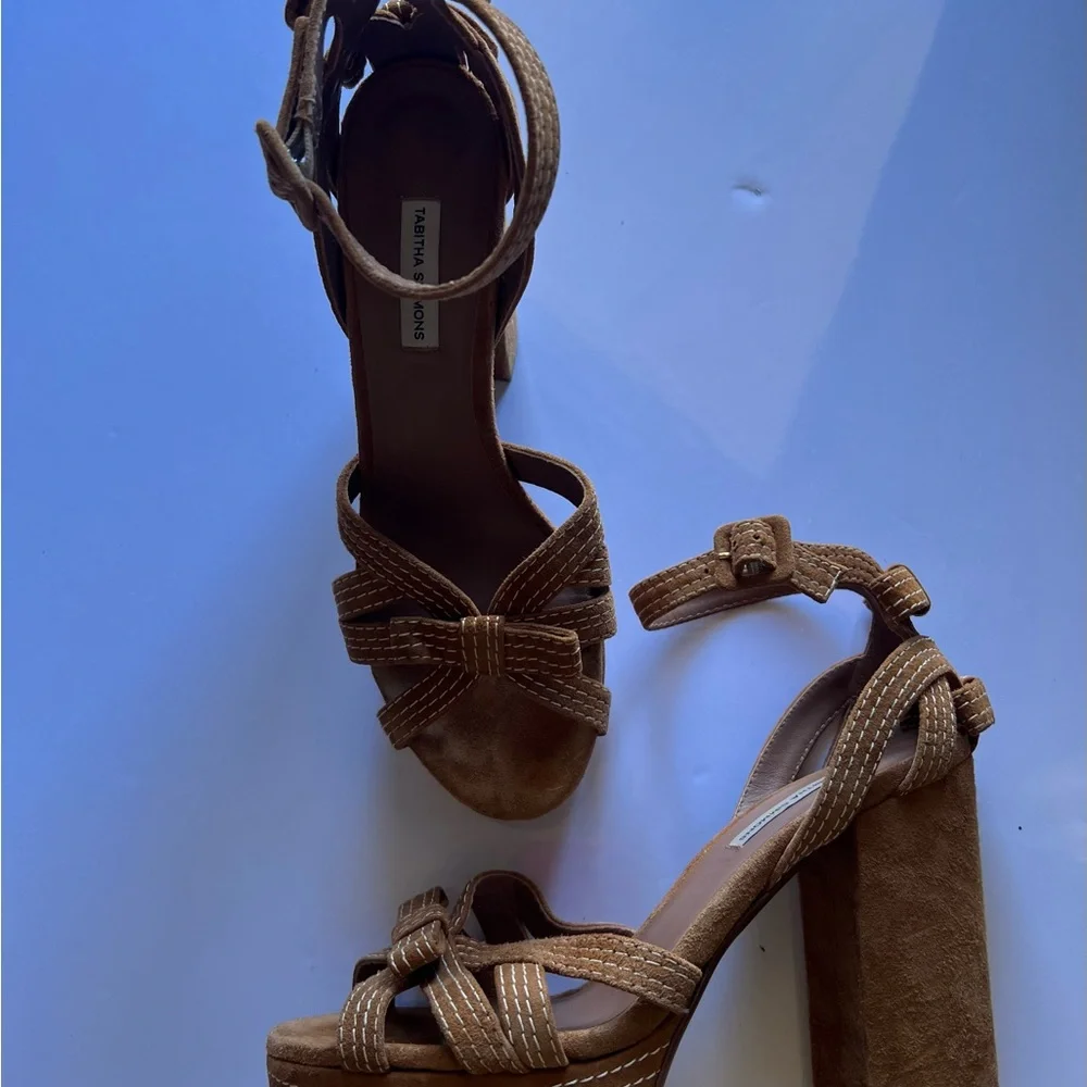 Tabitha Simmons‎ Tan Platform Block Heel Sandals